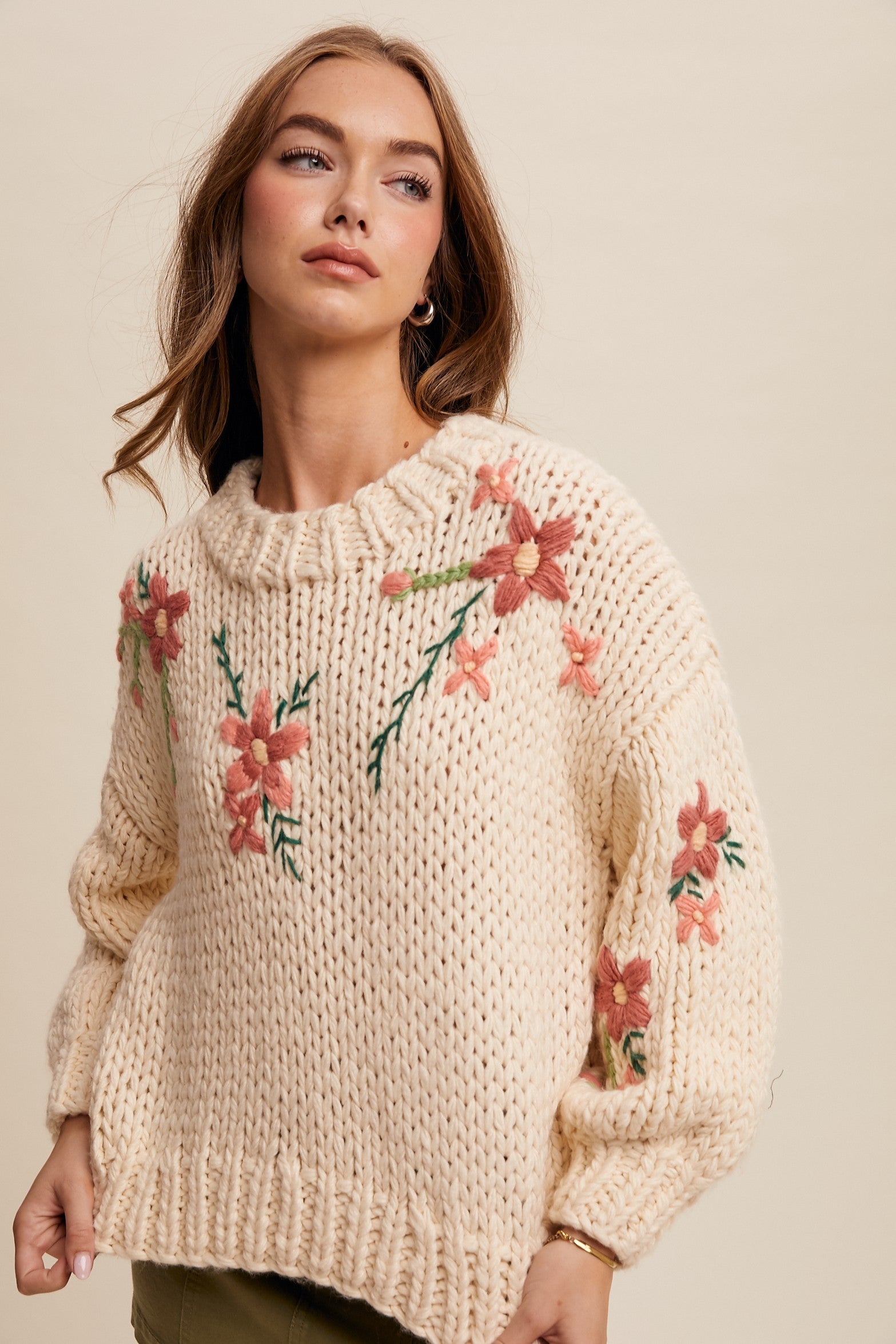 Evy Hand Knit Flower Sweater