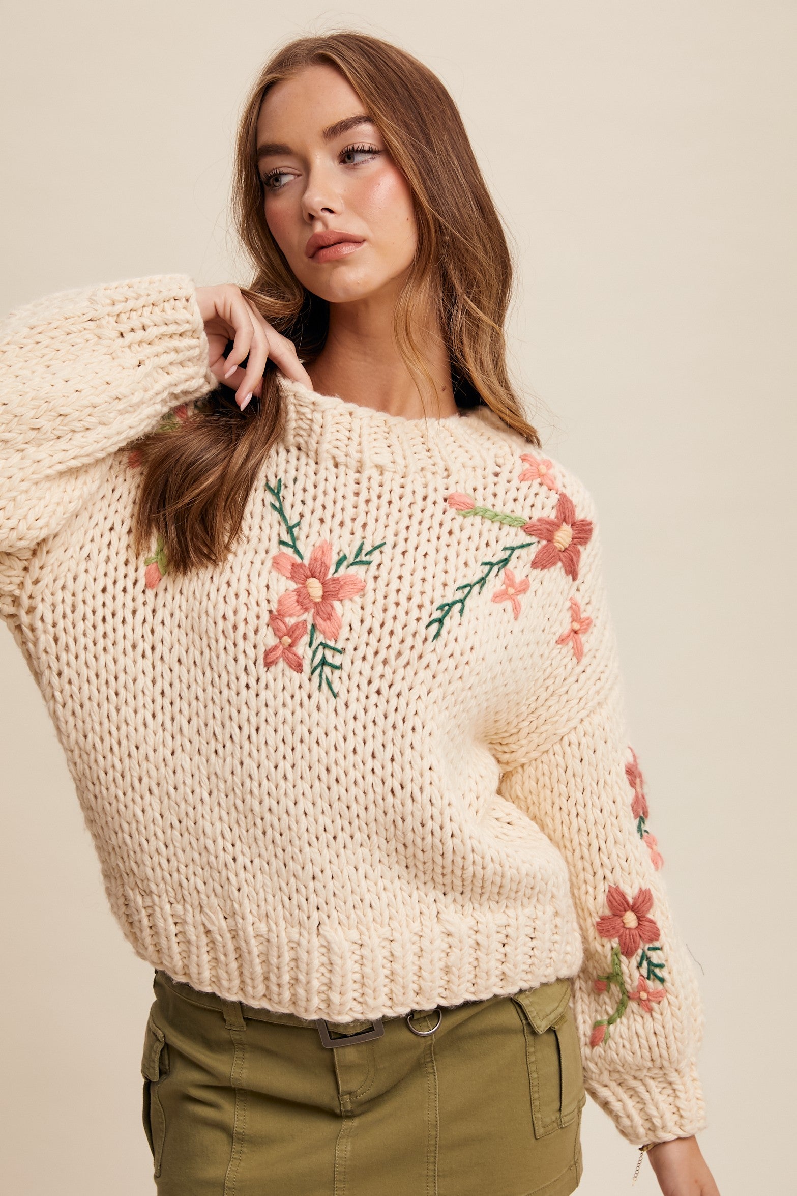 Evy Hand Knit Flower Sweater