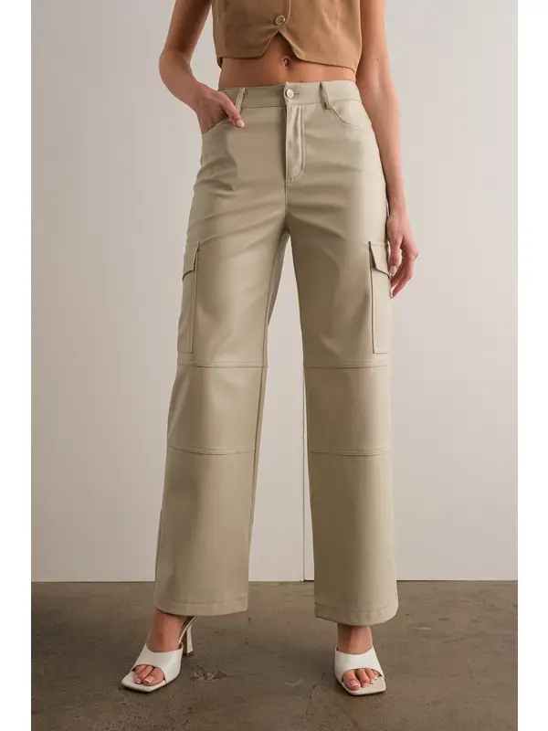 The Amiyah Faux Leather Cargo Pant - Cream