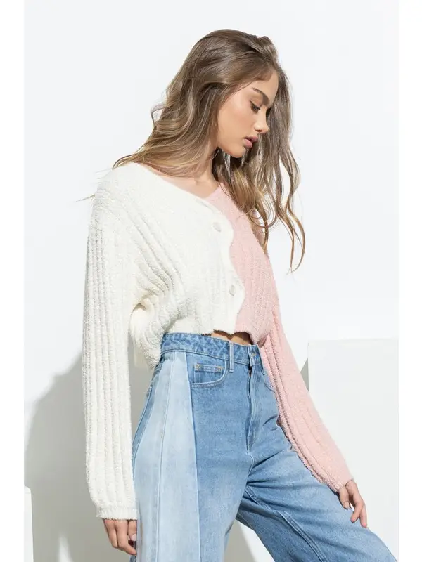 Amy Crop Knit Button Down Sweater