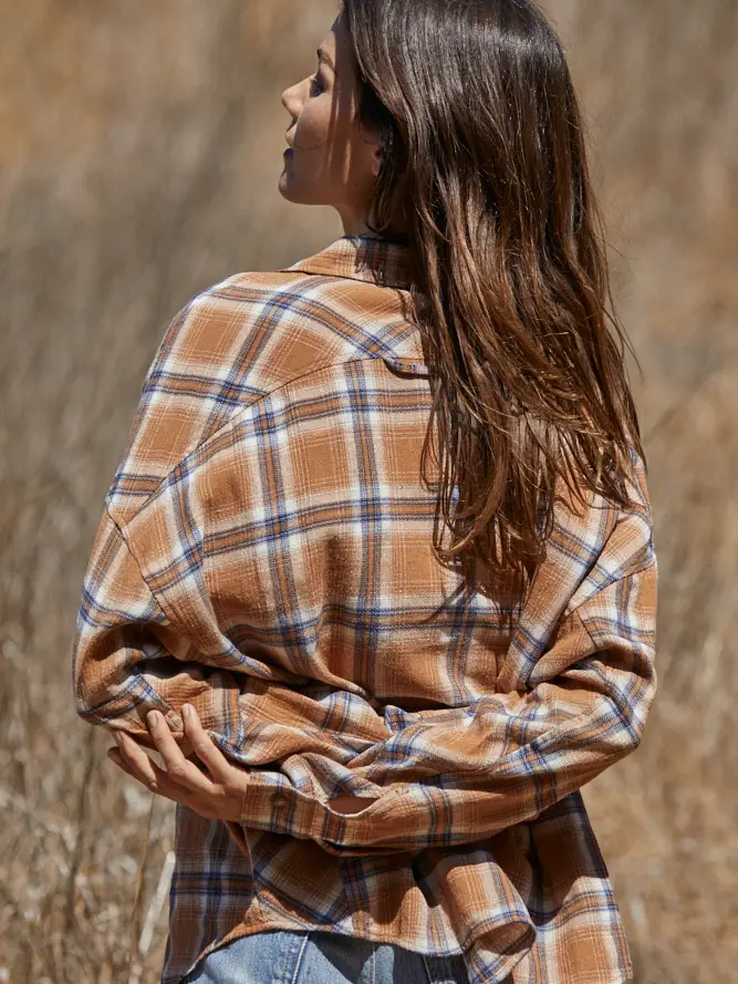 Plaid Flannel Button Down Shirt - Brown