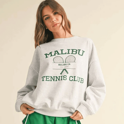 Malibu Tennis Club Crewneck: Heather Grey