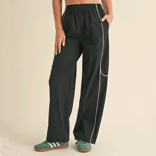 Channing Nylon Track Pants: Black