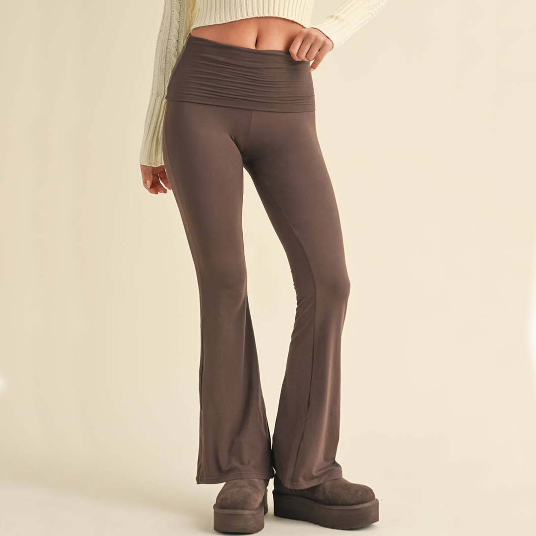 Tessa Soft Knit Foldover Yoga Pants: Chocolate – Lilac Blonde