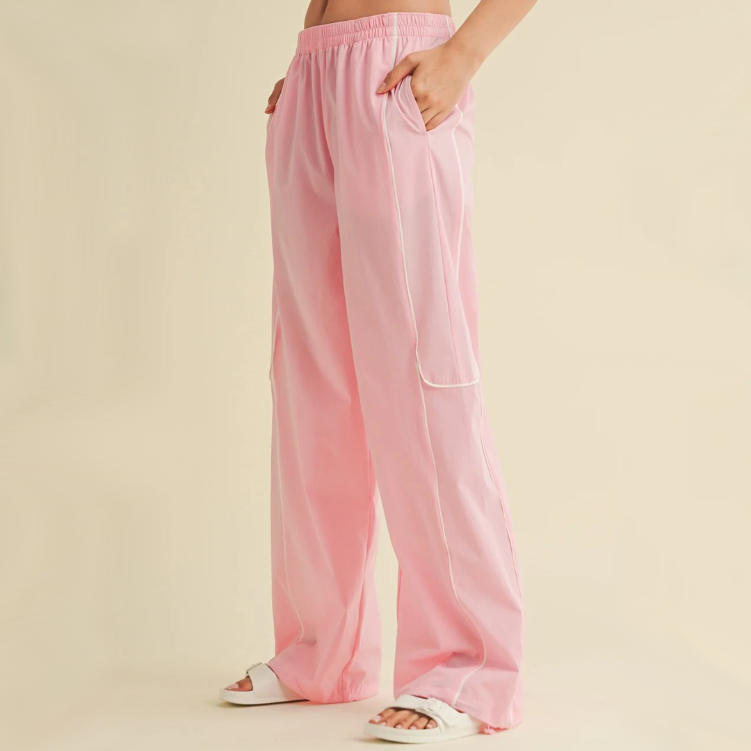 Channing Nylon Track Pants: Baby Pink