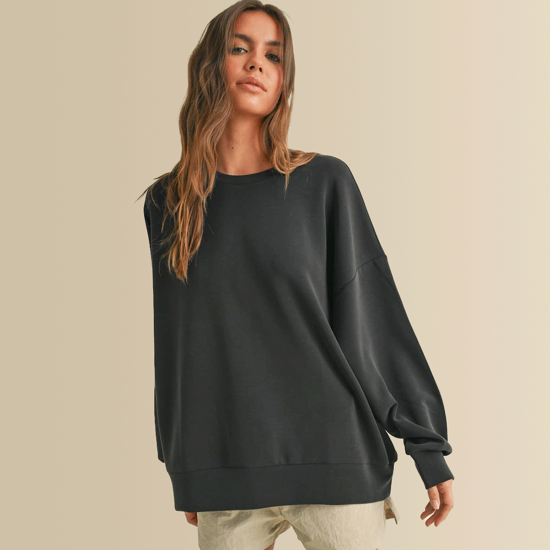 Zuri Super Soft Oversized Crew: Black