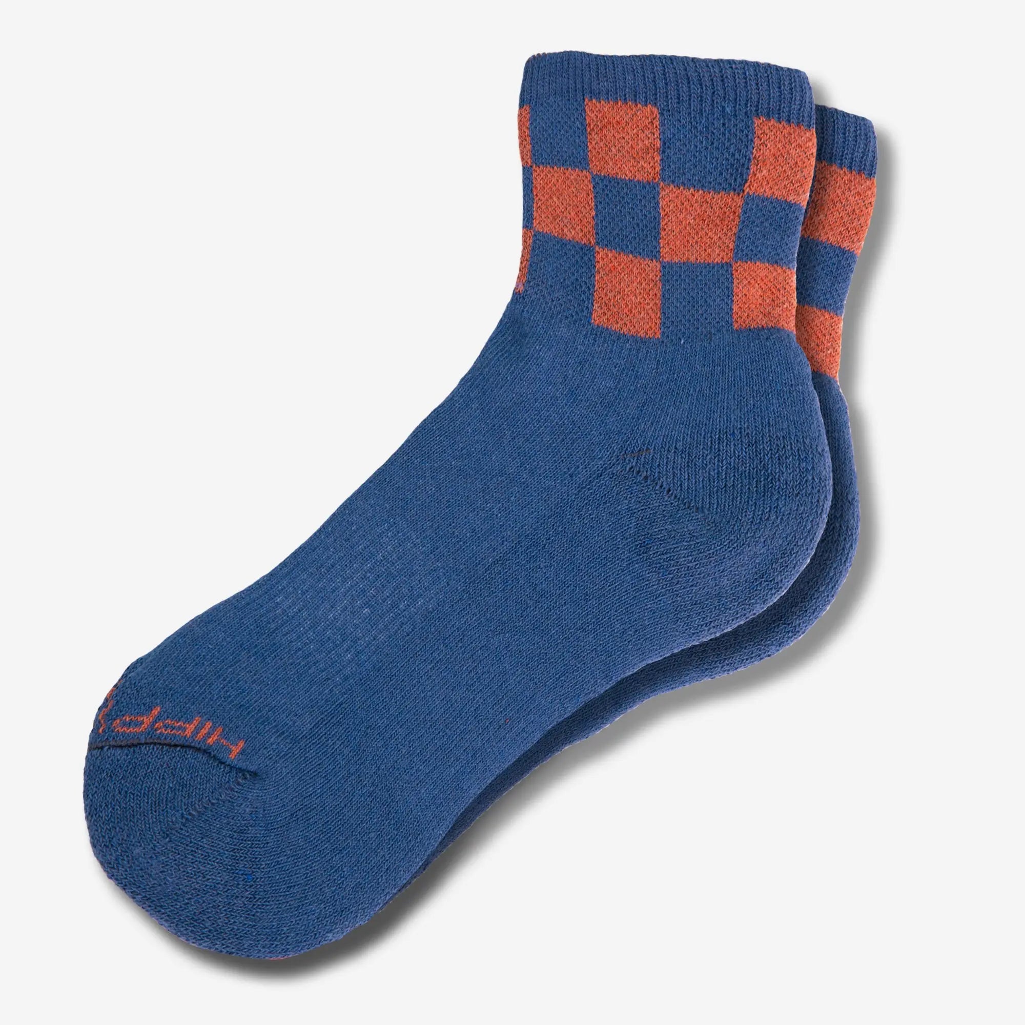 Checkered Quarter Crew Socks - Blueberry - Hippy Feet